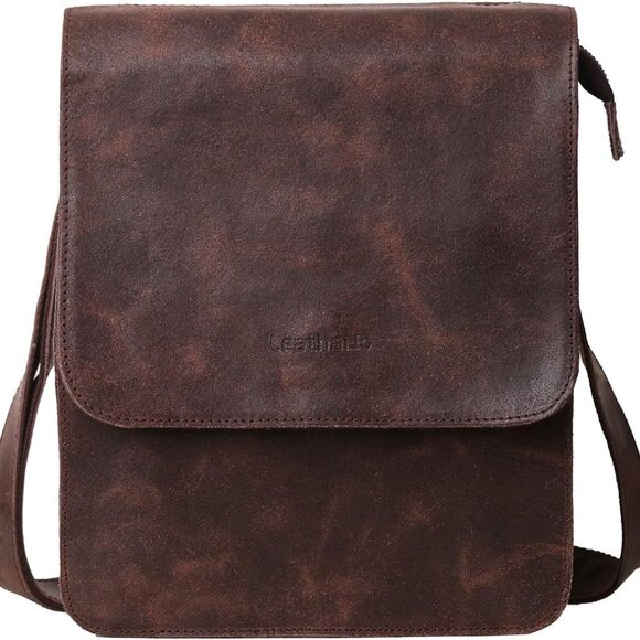 Crossbody Bag for Men Genuine Leather Small Messenger Shoulder Purse Side Vintag - Picture 1 of 13